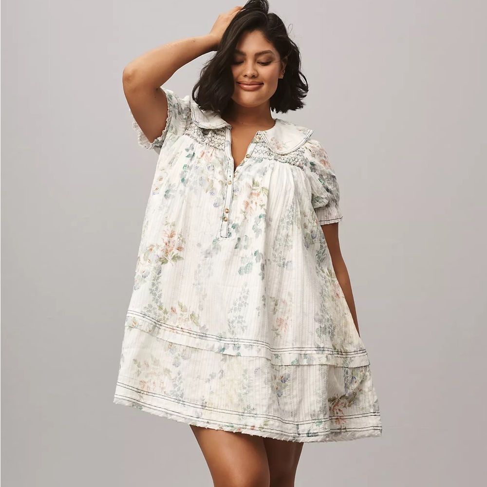 FLAW * Anthropologie | The Findley Puff-Sleeve Collared Mini Dress by Pilcro